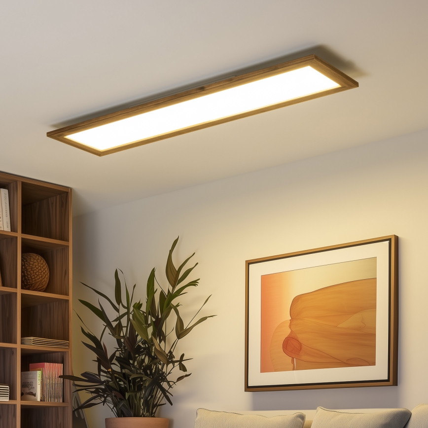 Eglo - LED RGBW Dimbaar Bevestigd/inbouw panel SALOBRENA-C WOOD LED/34W/230V 2700-6500K 34x124 cm bruin + afstandsbediening