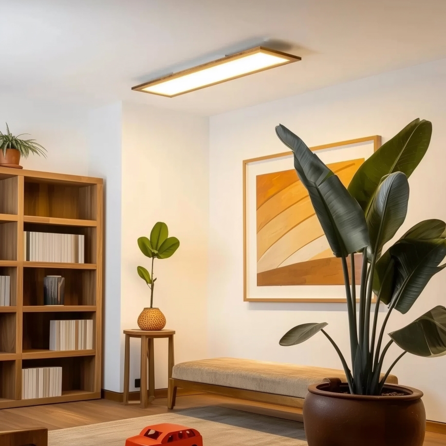 Eglo - LED RGBW Dimbaar Bevestigd/inbouw panel SALOBRENA-C WOOD LED/34W/230V 2700-6500K 34x124 cm bruin + afstandsbediening