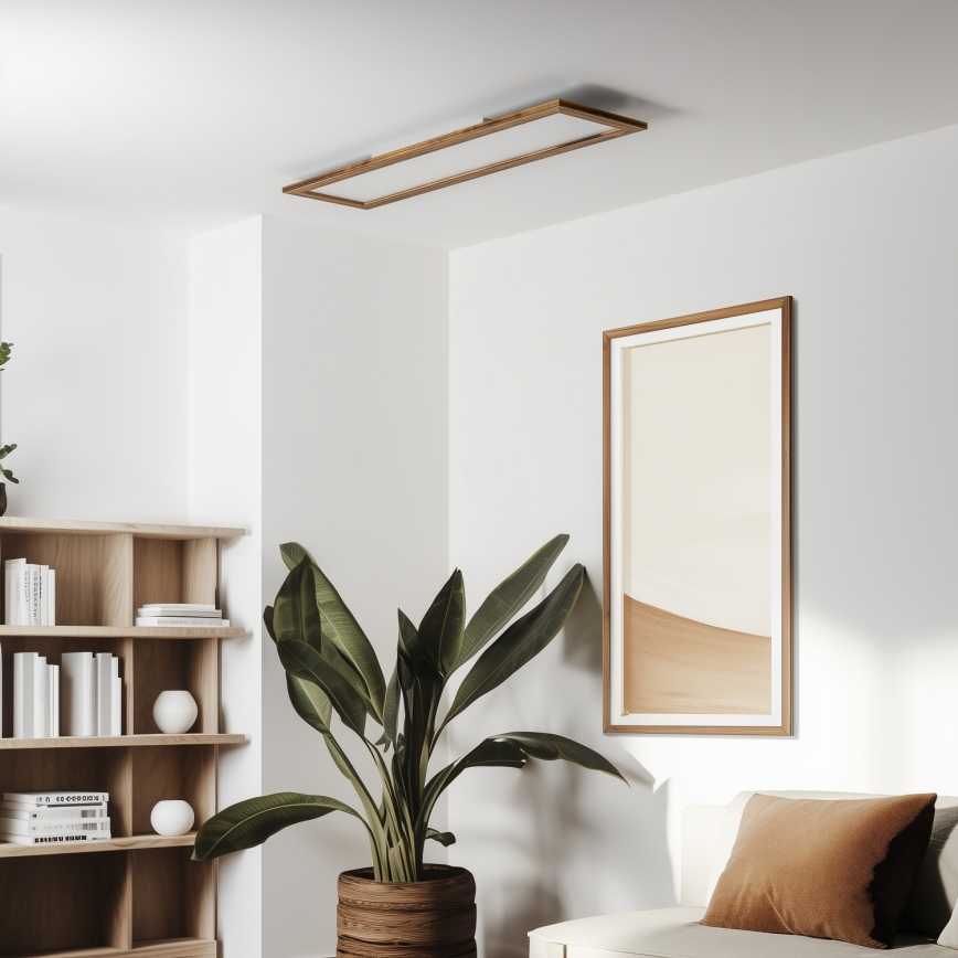 Eglo - LED RGBW Dimbaar Bevestigd/inbouw panel SALOBRENA-C WOOD LED/34W/230V 2700-6500K 34x124 cm bruin + afstandsbediening