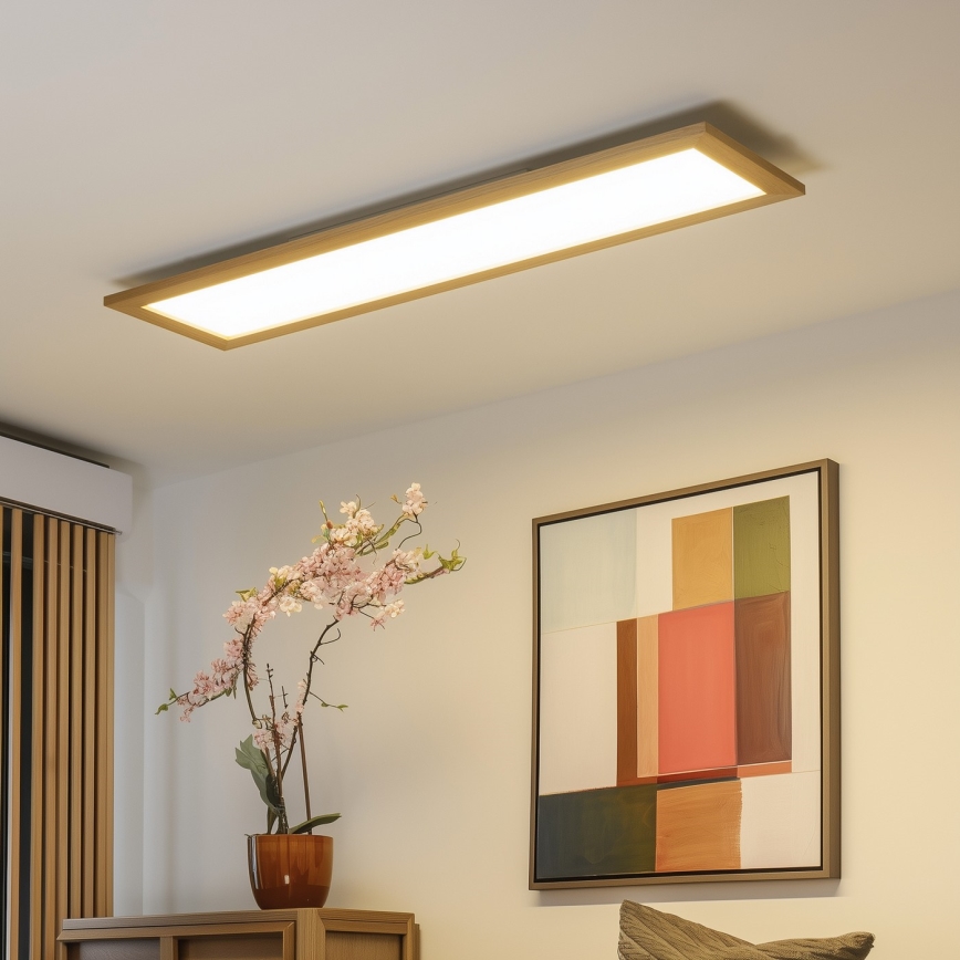 Eglo - LED RGBW Dimbaar Bevestigd/inbouw panel SALOBRENA-C WOOD LED/34W/230V 2700-6500K 34x124 cm bruin + afstandsbediening