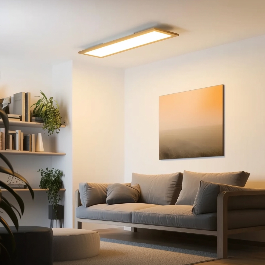 Eglo - LED RGBW Dimbaar Bevestigd/inbouw panel SALOBRENA-C WOOD LED/34W/230V 2700-6500K 34x124 cm bruin + afstandsbediening