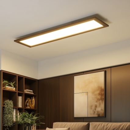 Eglo - LED RGBW Dimbaar Bevestigd/inbouw panel SALOBRENA-C WOOD LED/34W/230V 2700-6500K 34x124 cm donkerbruin + afstandsbediening