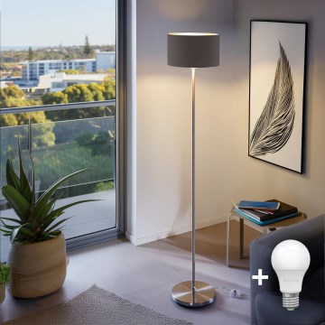 Eglo - LED  Staande Lamp TUNJA 1xE27/60W/230V mat chroom/bruin