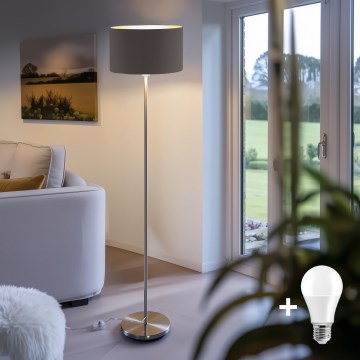 Eglo - LED  Staande Lamp TUNJA 1xE27/60W/230V mat chroom/bruin