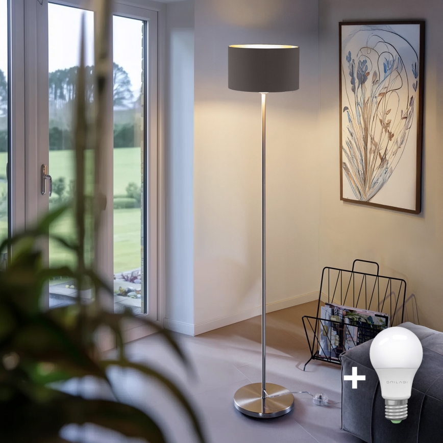 Eglo - LED  Staande Lamp TUNJA 1xE27/60W/230V mat chroom/taupe