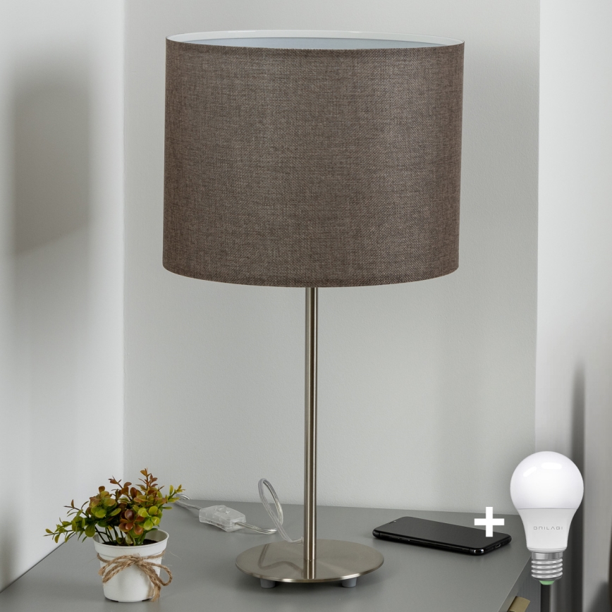 Eglo - LED  Tafellamp TUNJA 1xE27/60W/230V 38,5 cm mat chroom/bruin