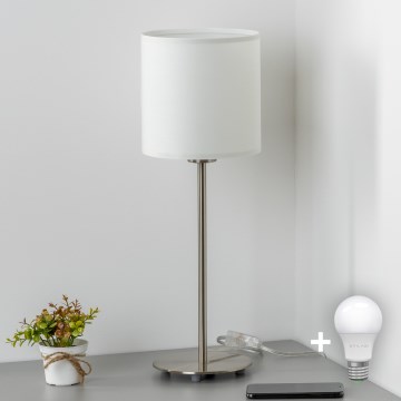 Eglo - LED  Tafellamp TUNJA 1xE27/60W/230V 38,5 cm mat chroom/wit
