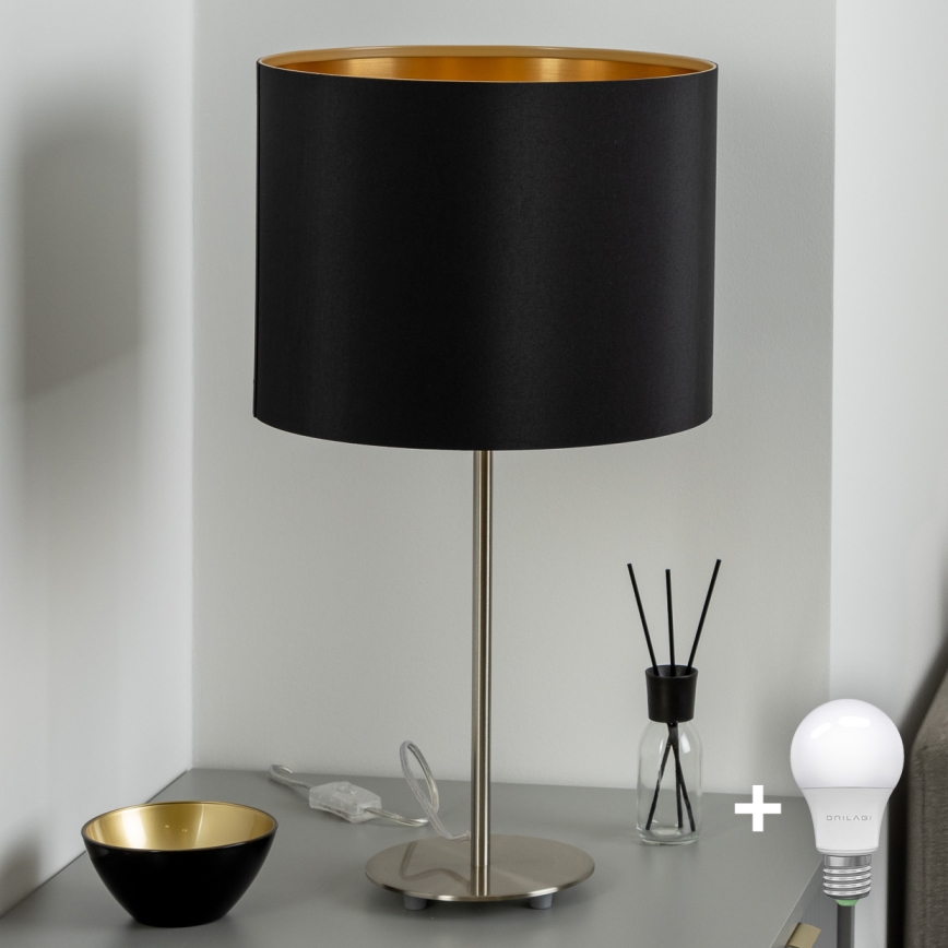 Eglo - LED  Tafellamp TUNJA 1xE27/60W/230V 38,5 cm mat chroom/zwart