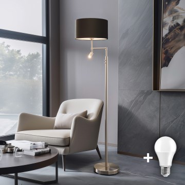 Eglo - LED Vloerlamp TUNJA 1xE27/60W/230V + LED/2,1W Ø 38 cm mat chroom/bruin