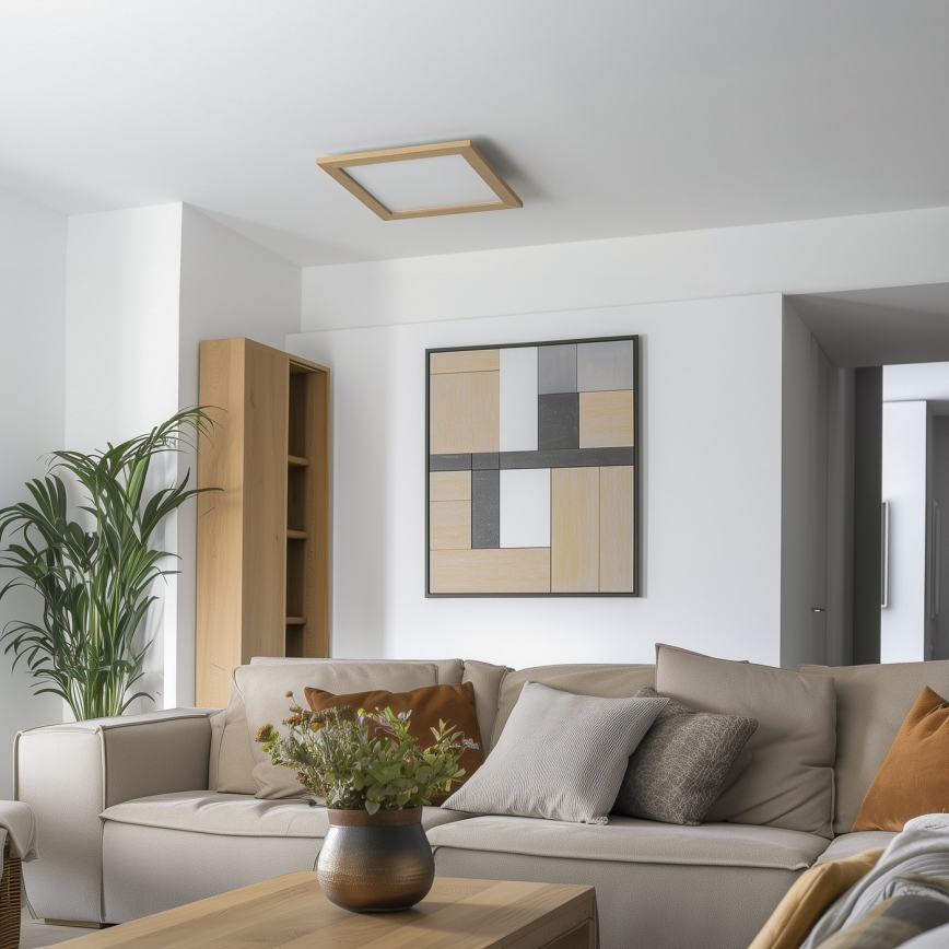 Eglo - LED RGB dimbaar opbouwpaneel SALOBRENA-C WOOD LED/24W/230V 2700-6500K 49,5x49,5 cm bruin + afstandsbediening
