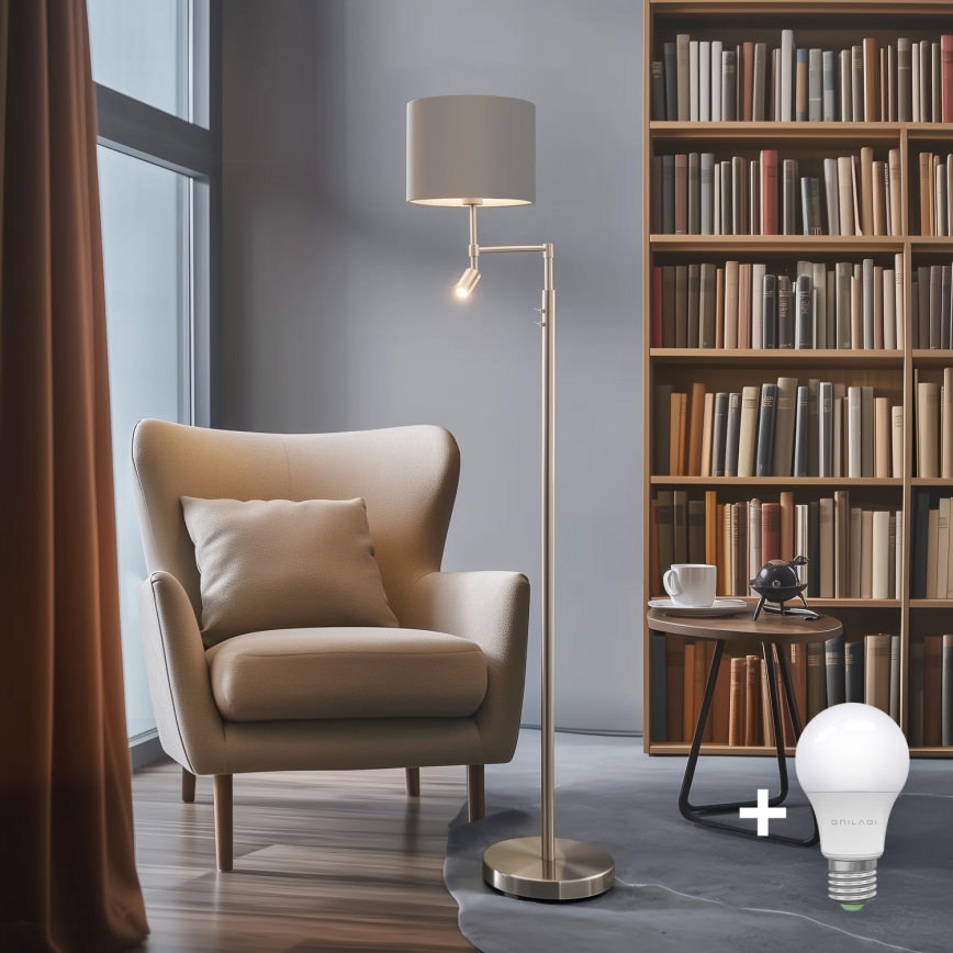 Eglo - Staande LED Lamp TUNJA 1xE27/60W/230V + LED/2,1W diameter 30 cm mat chroom/taupe
