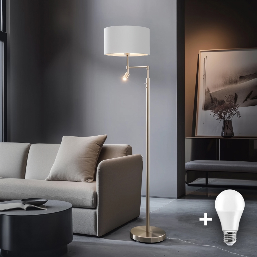 Eglo - Staande LED Lamp TUNJA 1xE27/60W/230V + LED/2,1W diameter 38 cm mat chroom/wit