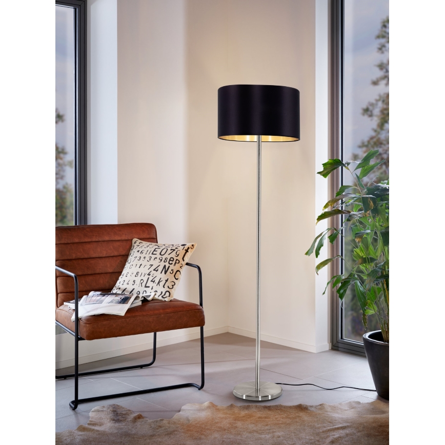 Eglo - Staande LED Lamp TUNJA 1xE27/60W/230V mat chroom/zwart
