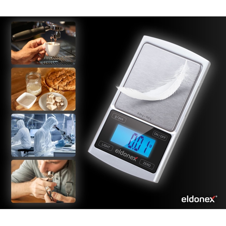 ELDONEX EKS-4040-SL - Hoge precisie weegschaal 2xCR2032 zilver