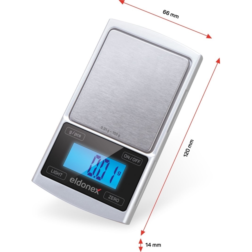 ELDONEX EKS-4040-SL - Hoge precisie weegschaal 2xCR2032 zilver