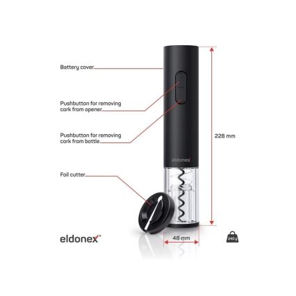 ELDONEX EWO-2100-BK - Elektrische wijnopener 4xAA zwart