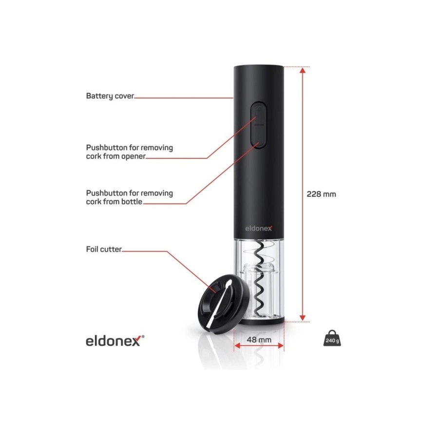 ELDONEX EWO-2100-BK - Elektrische wijnopener 4xAA zwart