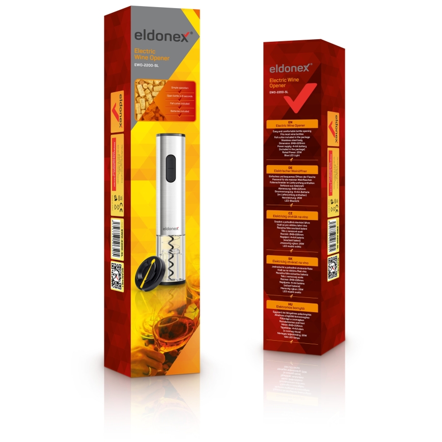 ELDONEX EWO-2200-SL - Elektrische wijnopener 4xAA mat chroom
