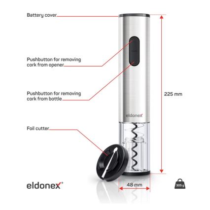 ELDONEX EWO-2200-SL - Elektrische wijnopener 4xAA mat chroom