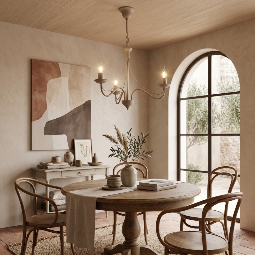 Elegante kroonluchter aan ketting ANTON, 3xE14/60W/230V, beige