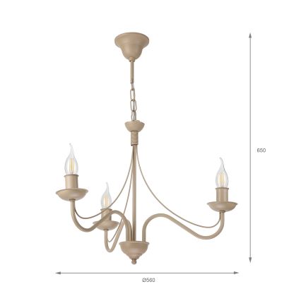 Elegante kroonluchter aan ketting ANTON, 3xE14/60W/230V, beige