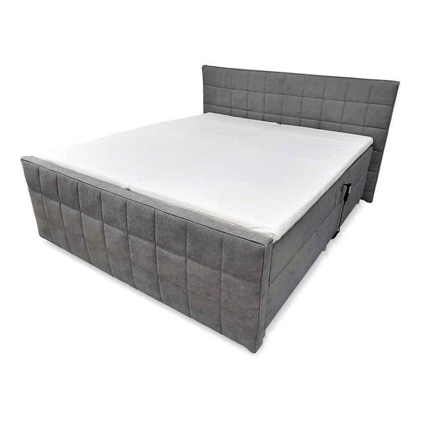 Elektrisch verstelbaar gestoffeerd bed met matrassen en topper HELEN 180x200 cm grijs