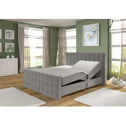 Elektrisch verstelbaar gestoffeerd bed met matrassen en topper HELEN 180x200 cm grijs