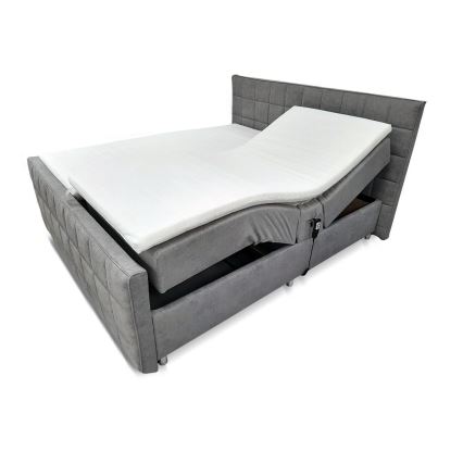 Elektrisch verstelbaar gestoffeerd bed met matrassen en topper HELEN 180x200 cm grijs