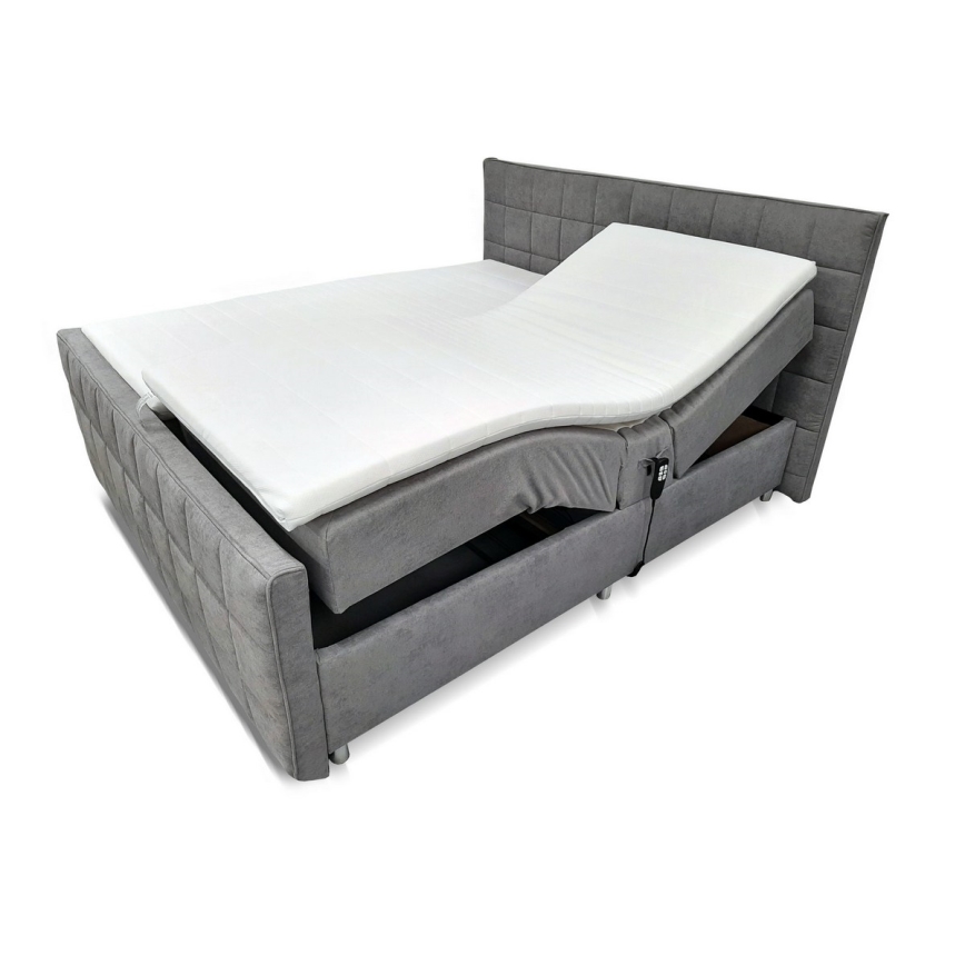 Elektrisch verstelbaar gestoffeerd bed met matrassen en topper HELEN 180x200 cm grijs