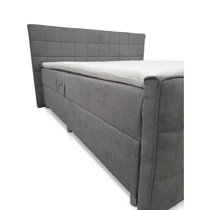 Elektrisch verstelbaar gestoffeerd bed met matrassen en topper HELEN 180x200 cm grijs