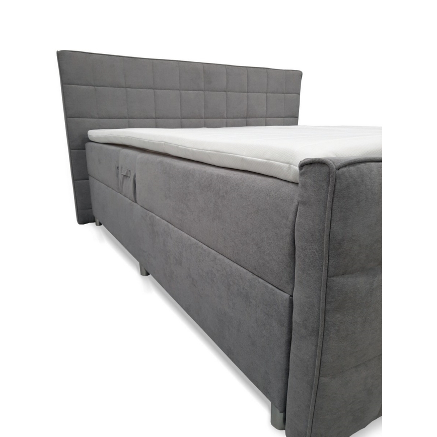 Elektrisch verstelbaar gestoffeerd bed met matrassen en topper HELEN 180x200 cm grijs