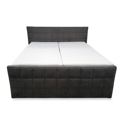 Elektrisch verstelbaar gestoffeerd bed met matrassen en topper HELEN 180x200 cm grijs