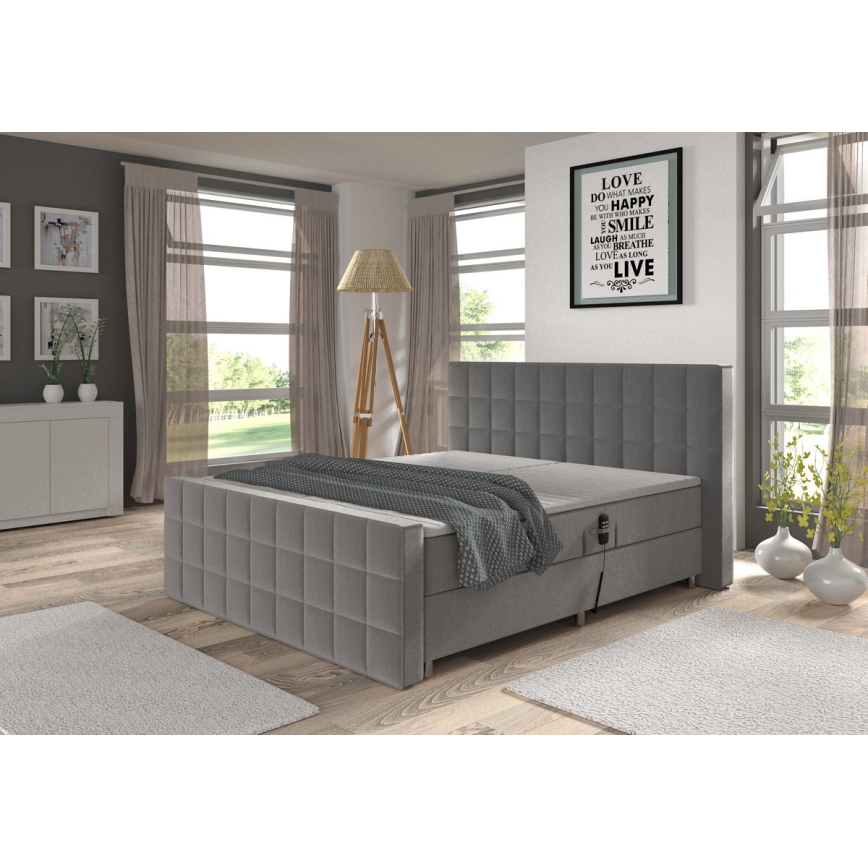 Elektrisch verstelbaar gestoffeerd bed met matrassen en topper HELEN 180x200 cm grijs