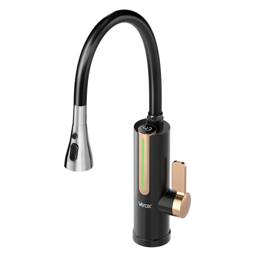 Elektrische doorstroomverwarmer met LED-display 3000W/230V IPX4 zwart/goud