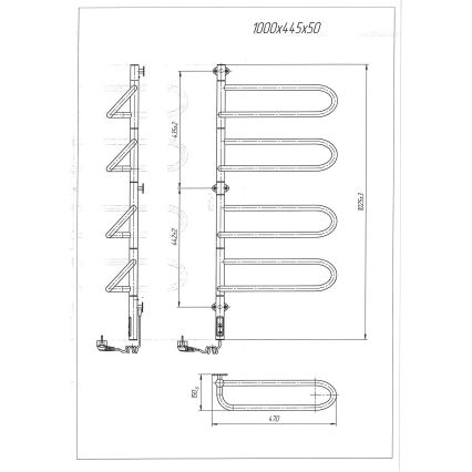 Draaibare elektrische handdoekdroger ELECTRA 120W/230V 100x44,5 cm RVS/chroom links