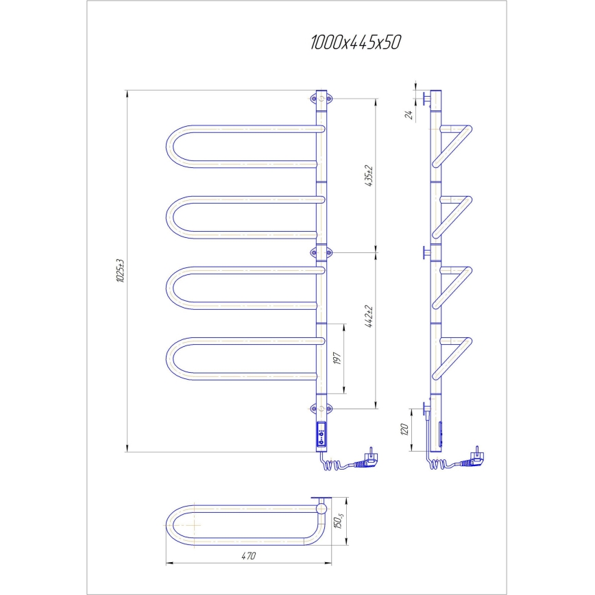 Elektrische draaibare handdoekdroger ELECTRA 120W/230V 102,5x44,5 cm RVS/chroom rechts