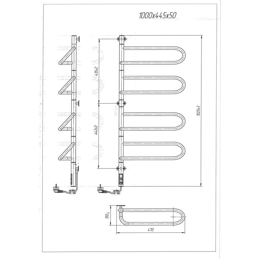 Elektrische draaibare handdoekdroger ELECTRA 120W/230V 102,5x47,5 cm RVS/chroom links