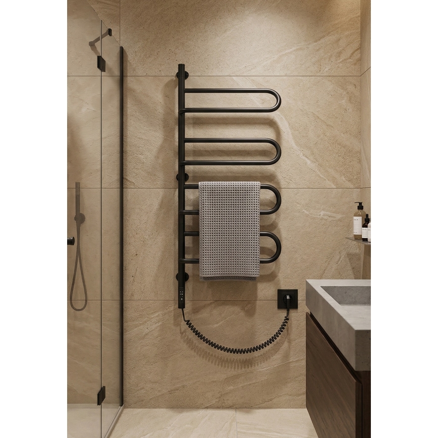 Elektrische draaibare handdoekdroger ELECTRA 120W/230V 102,5x47,5 cm RVS/zwart, links