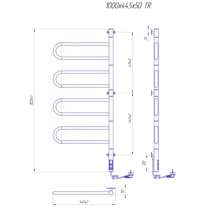 Elektrische draaibare handdoekdroger TRISTAR 105W/230V 102,5x44,5cm IP44 RVS/hoogglans chroom