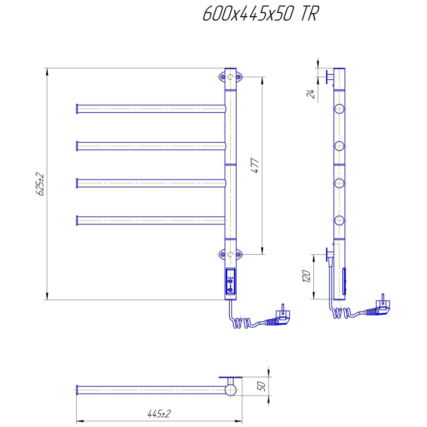 Elektrische draaibare handdoekdroger VEER 50W/230V 62,5x44,5 cm roestvrij staal/zwart