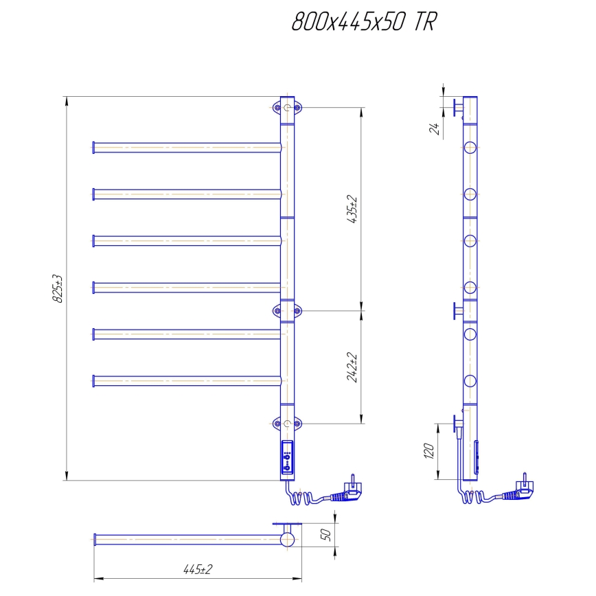 Elektrische draaibare handdoekdroger VEER 80W/230V 82,5x44,5 cm roestvrij staal/glanzend chroom