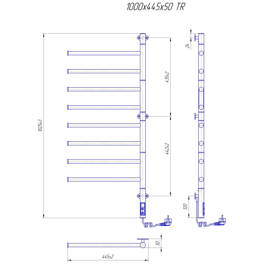 Elektrische draaibare handdoekradiator VEER 95W/230V 102,5x44,5 cm roestvrij staal/zwart