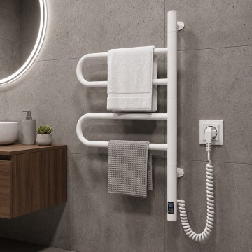 Elektrische draaibare handdoekwarmer met thermostaat FOUETTE 60W 65x49 cm wit