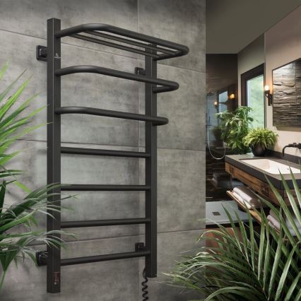 Elektrische handdoekdroger met thermostaat FORTIS 155W 80x48 cm, zwart, rechts