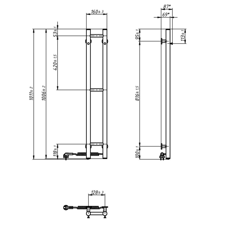 Elektrische handdoekhouder SILOUETTE 187W/230V 101,1 cm IP44 wit rechts rond