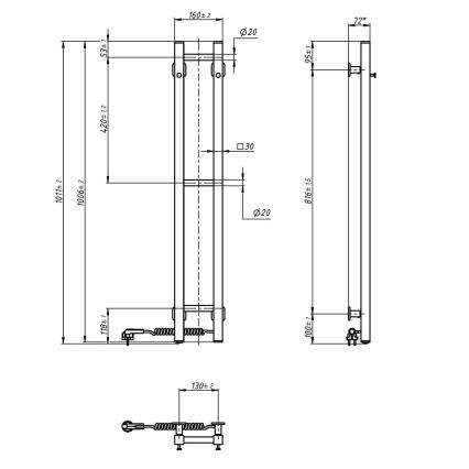 Elektrische handdoekhouder SILOUETTE 187W/230V 101,1 cm IP44 zwart rechts hoekig