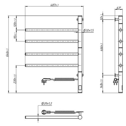 Elektrische handdoekradiator met thermostaat ARABESQUE 150W/230V 64,6 cm IP44 zwart