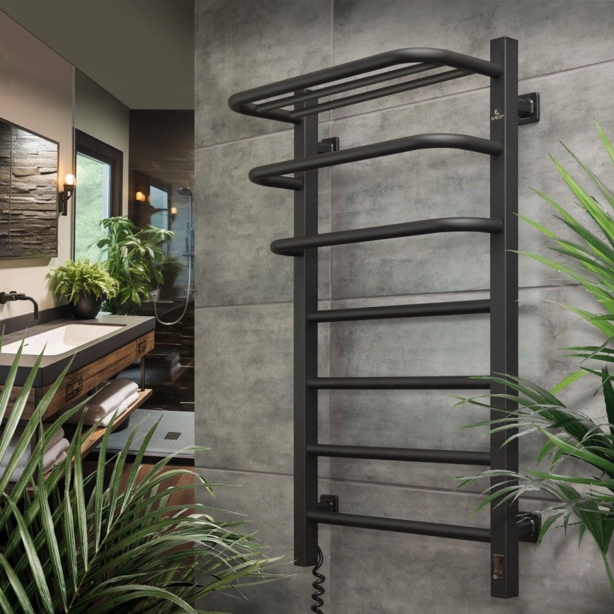 Elektrische handdoekradiator met thermostaat FORTIS 155W 80x48 cm zwart rechts