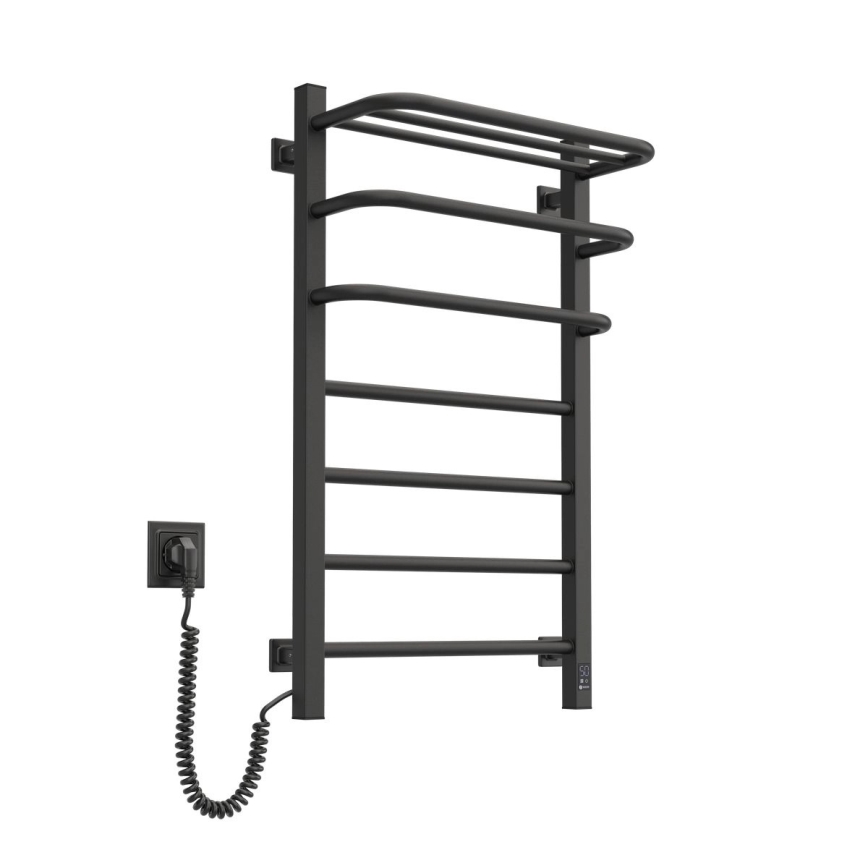 Elektrische handdoekradiator met thermostaat FORTIS 155W 80x48 cm zwart rechts