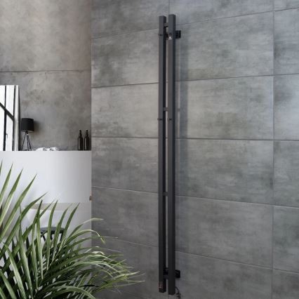 Elektrische handdoekradiator met thermostaat SILOUETTE 106W 150x9 cm zwart rechts